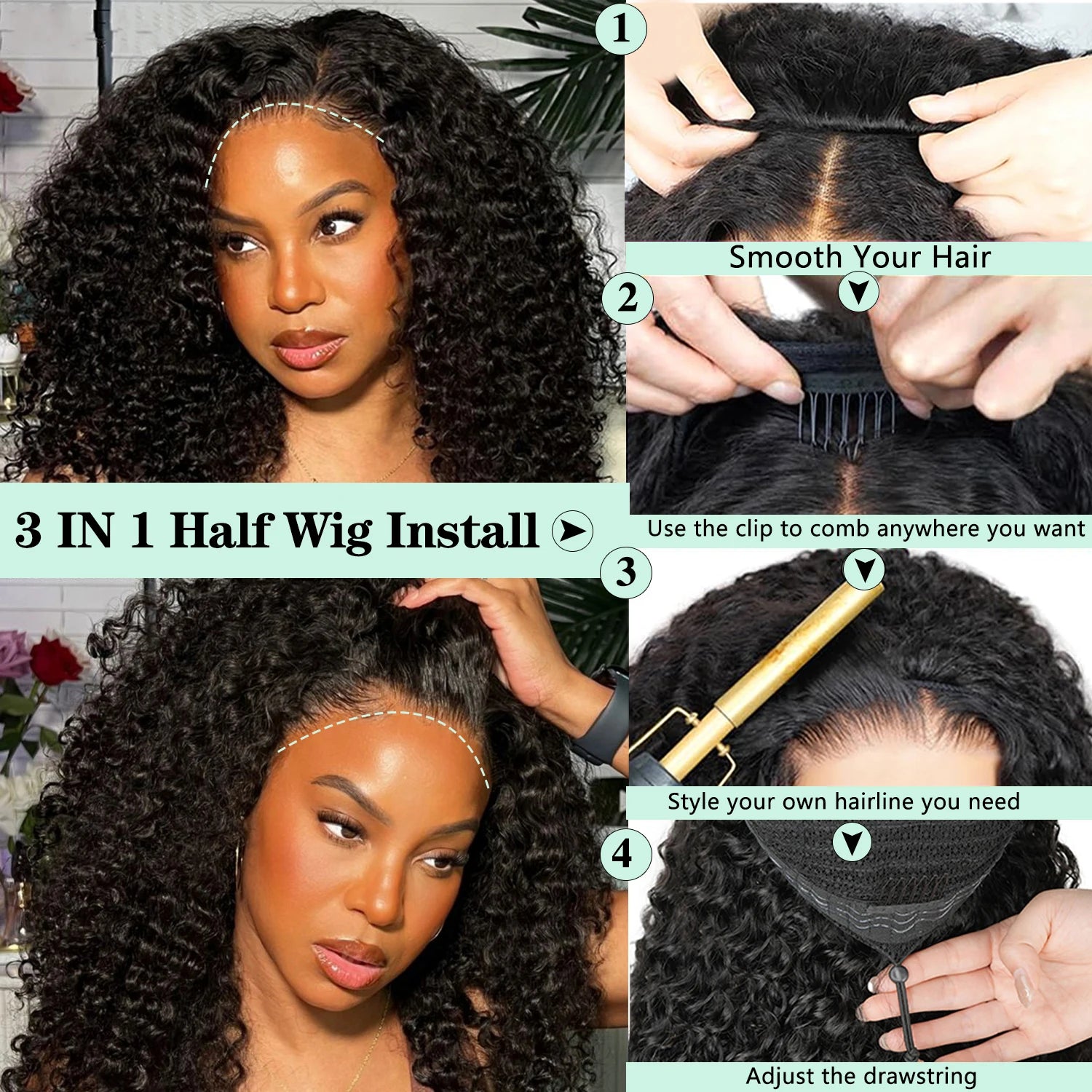 New Arrival 250 Density Burmese Curly Brazilian Kinky Curly Machine Half Wig Seamless Flip Over Headband 3 IN1...