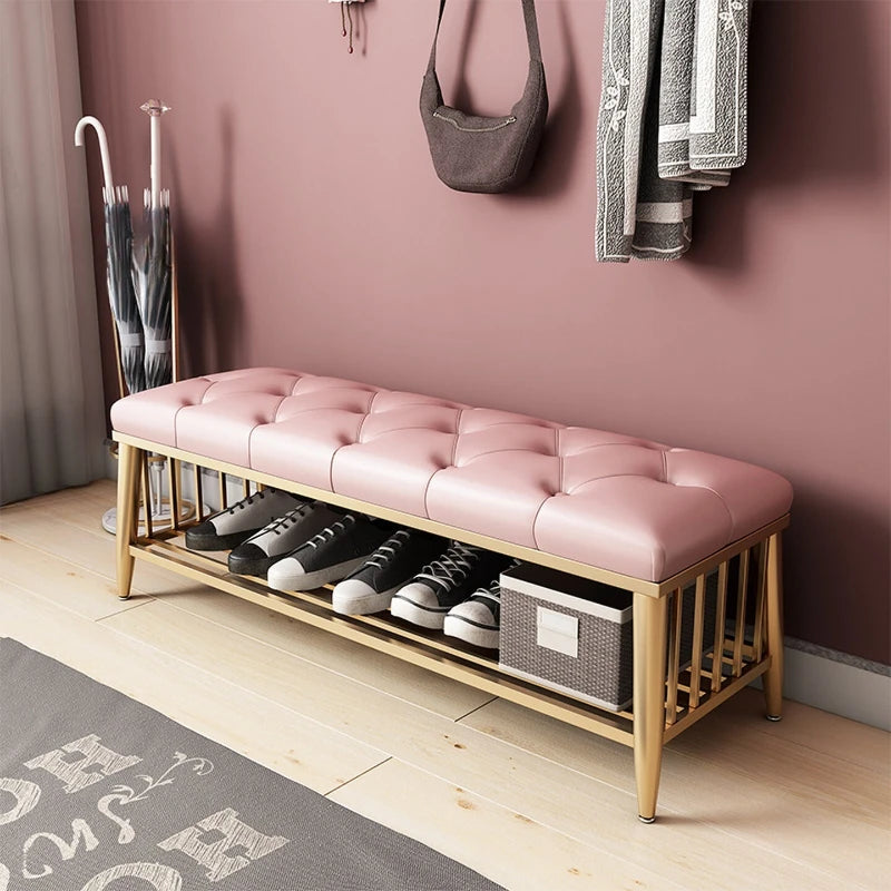 Modern Entryway Metal Shoe Cabinet Luxury Living Room Sofa Stool with Cushion Scandinavian Changing Stool Home Hall Furniture - Kimlud