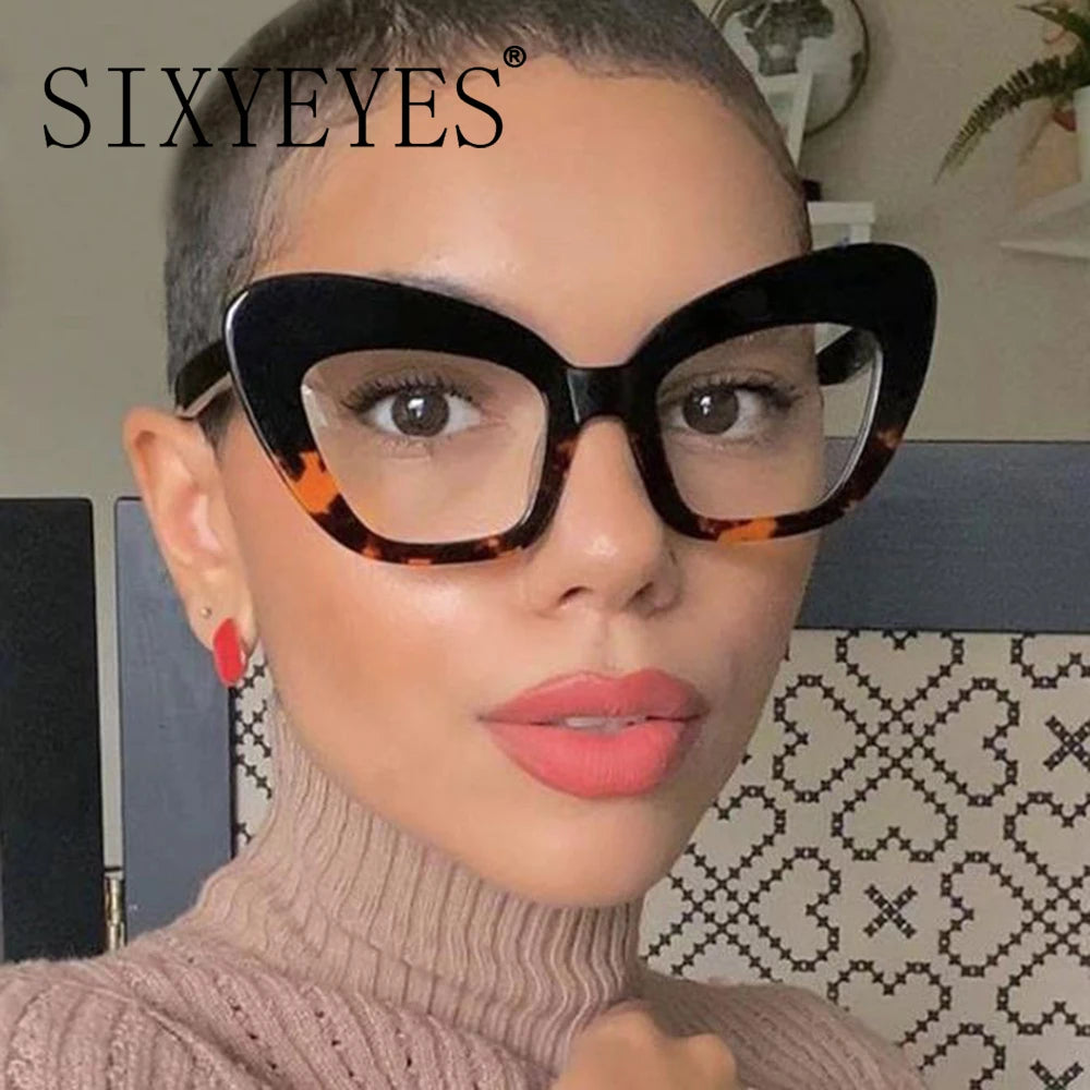 Cat Eye Anti Blue Light Eyewear Frame Women Oversized Vintage Clear Lens Leopard Eyeglasses Frame Computer Prescription...