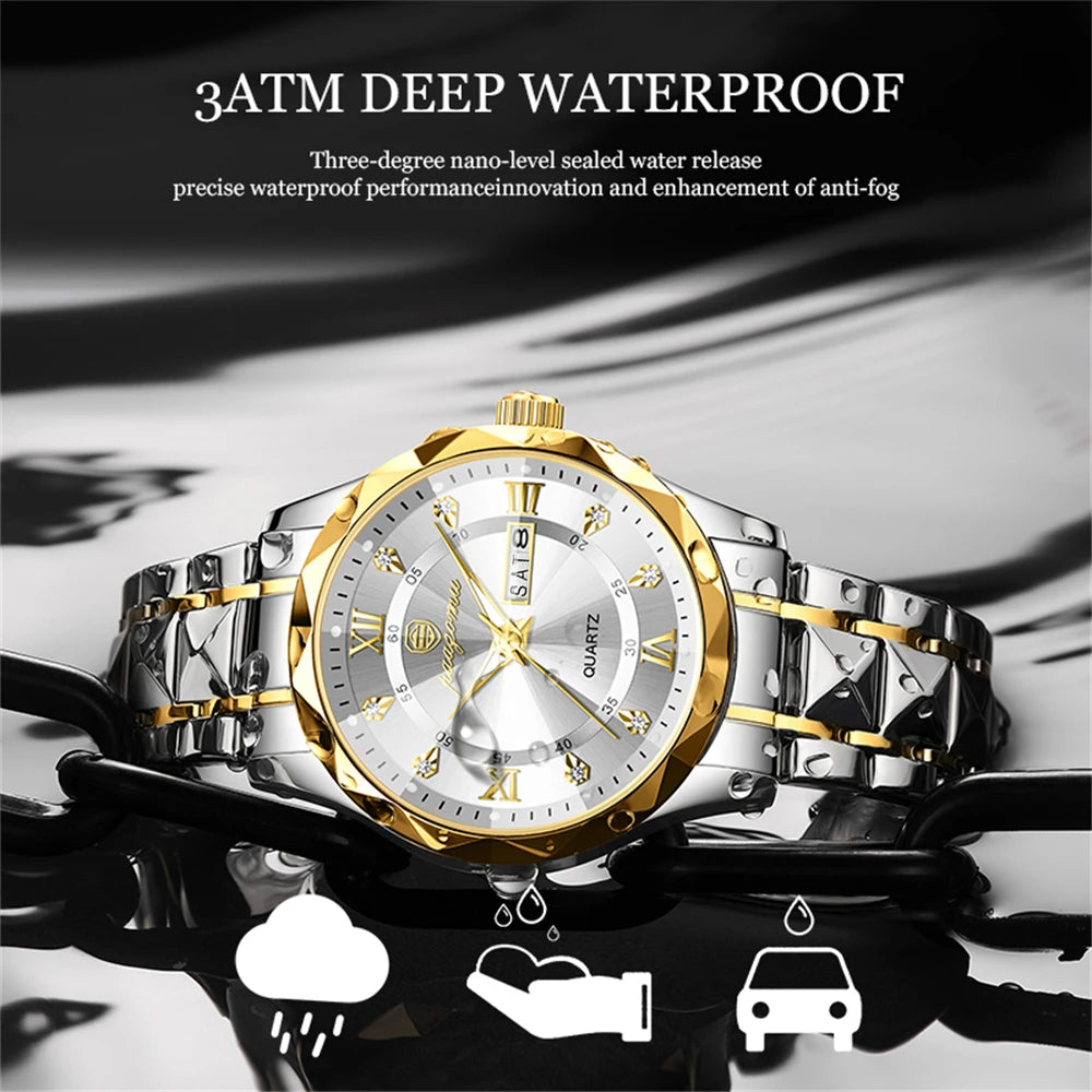 POEDAGAR Luxury Man Watch 5ATM Waterproof Luminous Date Week Quartz Men's Watches Stainless Steel Fashion Sport Men Wristwatch
