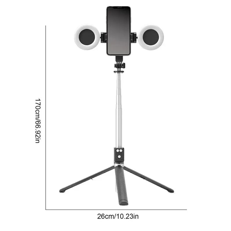 6 In 1 Selfie Stick Tripod With 2 Lights 67Inch Height Wireless Remote Phone Tripod Stick Cell Phone Holder Travel Phone Tripod