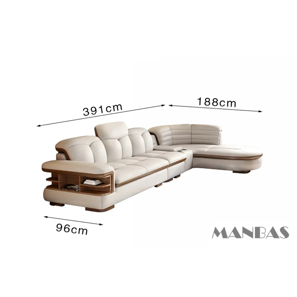 Luxury L-Shaped Genuine Leather Sectional Sofa Sets with USB, Bluetooth Speaker - Linlamlim Living Room Italian Leather Couches - Kimlud