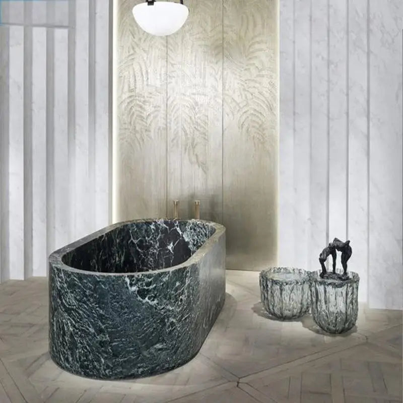 Customizable Freestanding Marble Bathtub Natural Stone Tub, Luxury Soaking Tub for Villa/Hotel, 180cm Carrara Royal Cream Bath