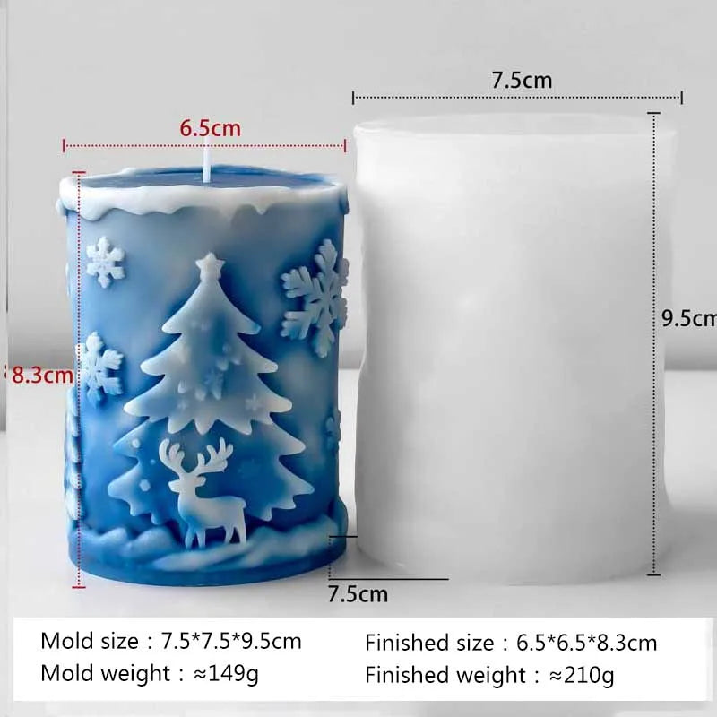 3D Relief Cylinder Christmas Snowflake Elk Silicone Candle Mold Christmas Tree Santa Aroma Plaster Mold Candle Making Supplies