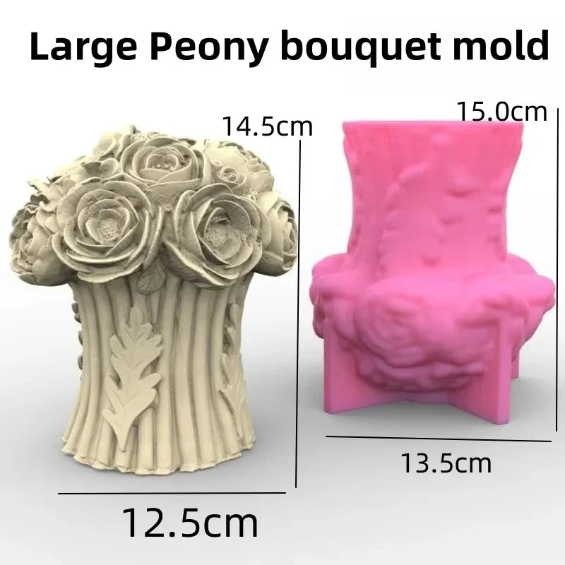 Peony Rose Bud Bouquet Candle Silicone Mold Peony Flower Clusters Candle Mould Christmas Gift Flower Bundle Resin Gypsum Molds
