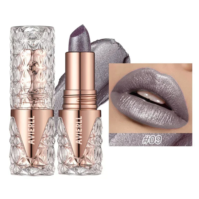 10 Colors 3 in 1 Pearlescent Lipstick Long Lasting Moisturizing Sparkling Quicksand Gold Lip Gloss Pearl Shimmer Sexy Lip Makeup - Kimlud
