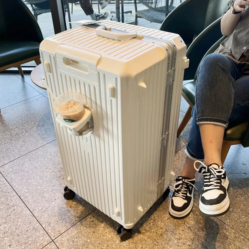 Large Capacity Travel Luggage Aluminum frame Suitcase pull rod Case 24/28/32 " with Cup Holder Travel Case Combination box - Kimlud