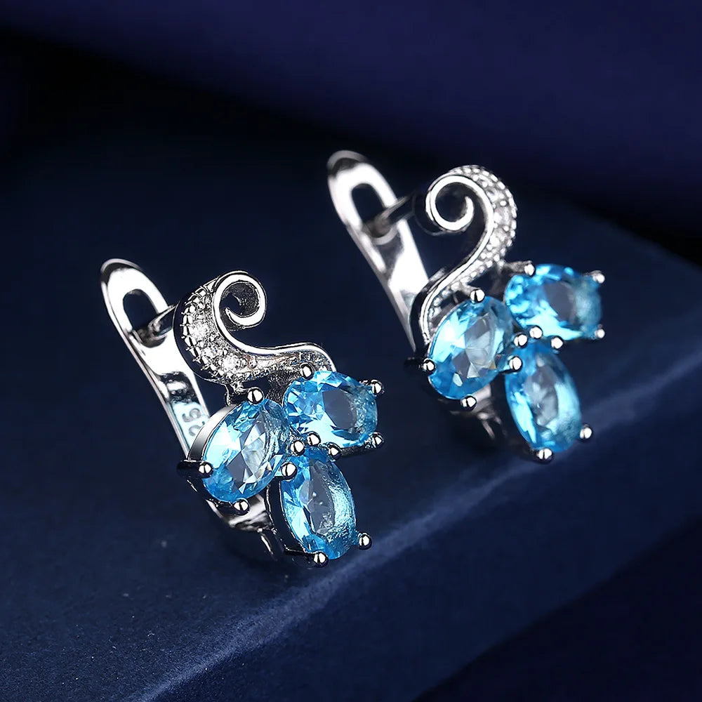Wholesale Sweet Sapphire Earrings Jewelry Oval Shape Zircon Gemstone Stud Earrings Accessories Women Wedding Engagement...