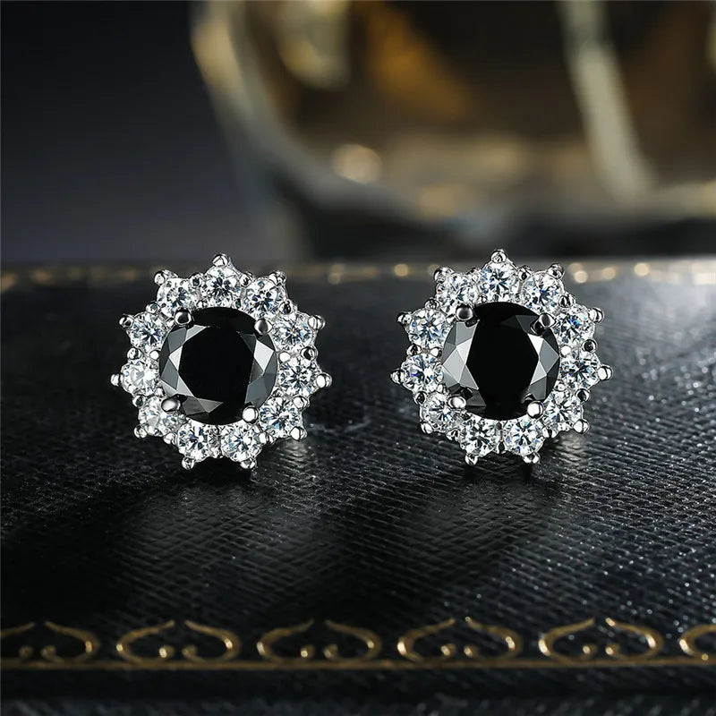 Cute Female Small Water Blue Round Earrings Crystal Stone Fashion Silver Color Wedding Jewelry For Women - Kimlud