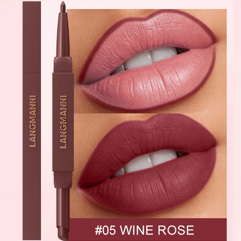 2 in 1 Matte Red Lipliner Waterproof Nude Matte Lip Liner Pencil Double Head Lipstick Pen Long Lasting Lips Outline Stick Makeup