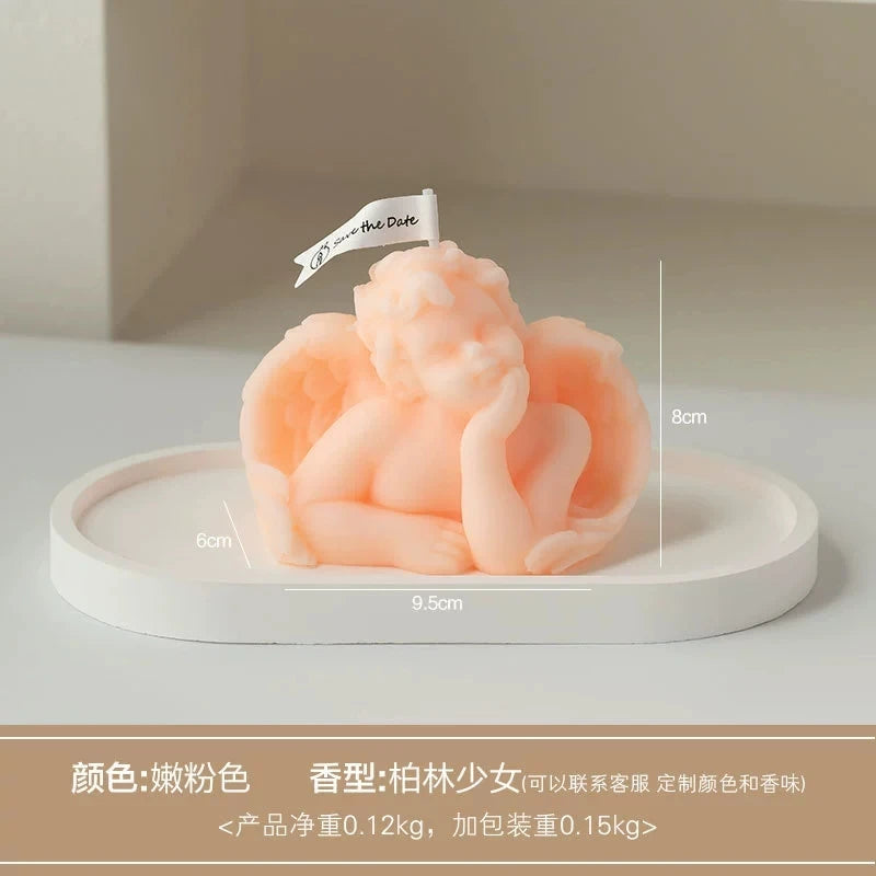 1Pc Nordic Style Cupid Angel Soy Wax Candle - Smokeless Essential Oil Aromatherapy Candle for Home Decor & Photo Props