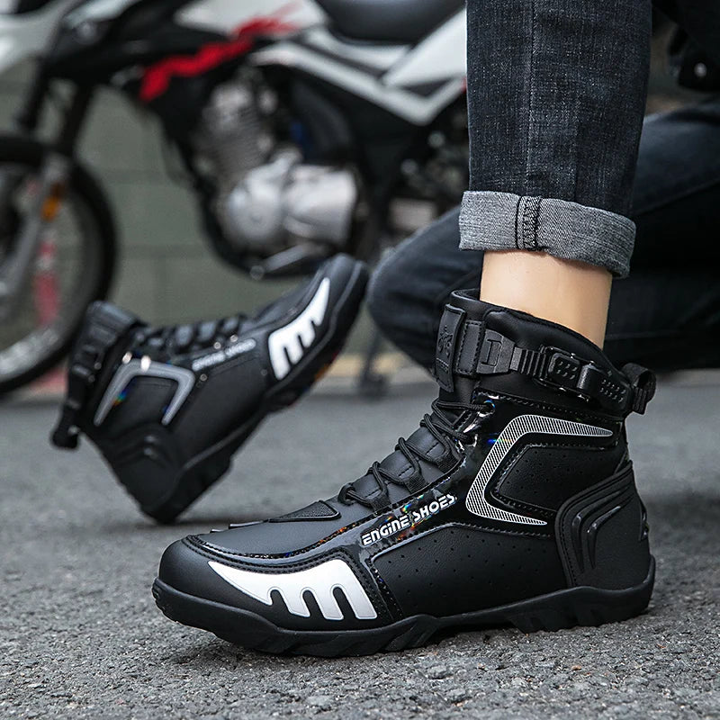Men Mountain Riding Shoe Outdoor Buckle Casual Shoes Couple's Style Women High Top Motorcycle Shoes Fashionable Motorcycle Shoes - Kimlud