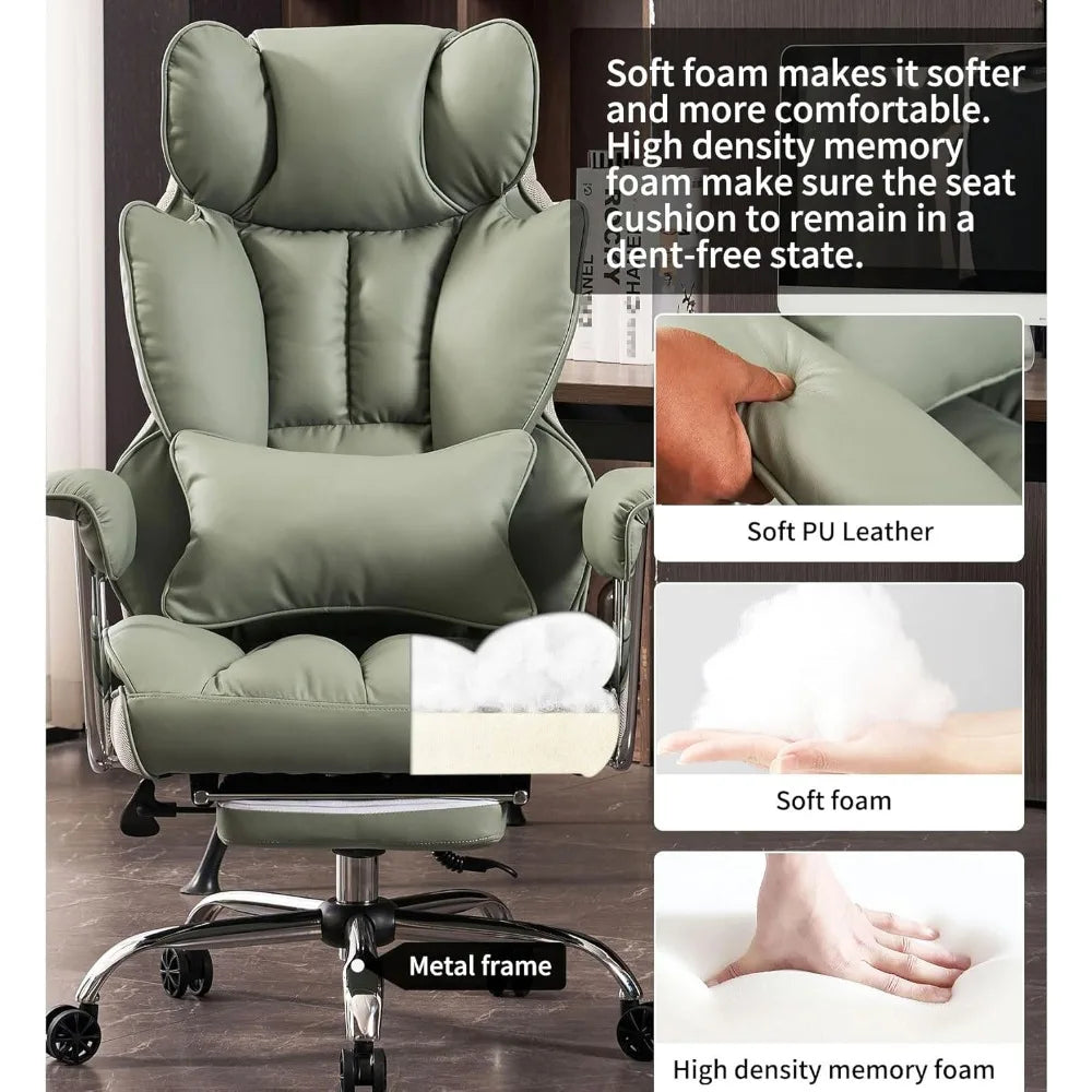 Heavy-Duty 400lbs Capacity PU Leather Executive Office Chair with Footrest for Plus-Size Users