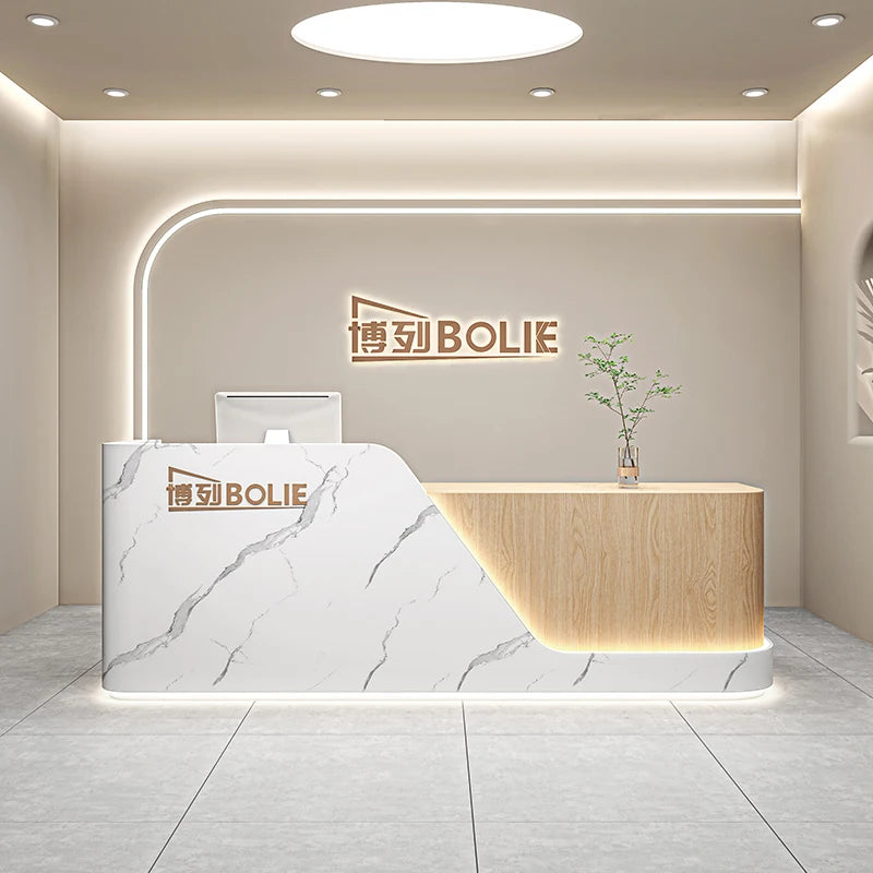 Organizers Minimalist Reception Desks Led Lights Curved Modern Reception Desks Beauty Salon Comptoire Accueil Trendy Furniture - Kimlud