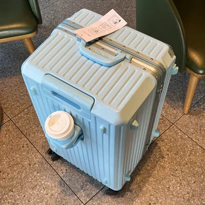 Large Capacity Travel Luggage Aluminum frame Suitcase pull rod Case 24/28/32 " with Cup Holder Travel Case Combination box - Kimlud