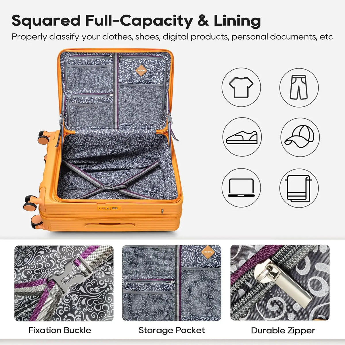 Joyway 5-Piece Travel Luggage Set, with Front Pocket PC Hardside Durable Suitcase, Duffel Bag and Toiletry Bag, TSA Lock - Kimlud