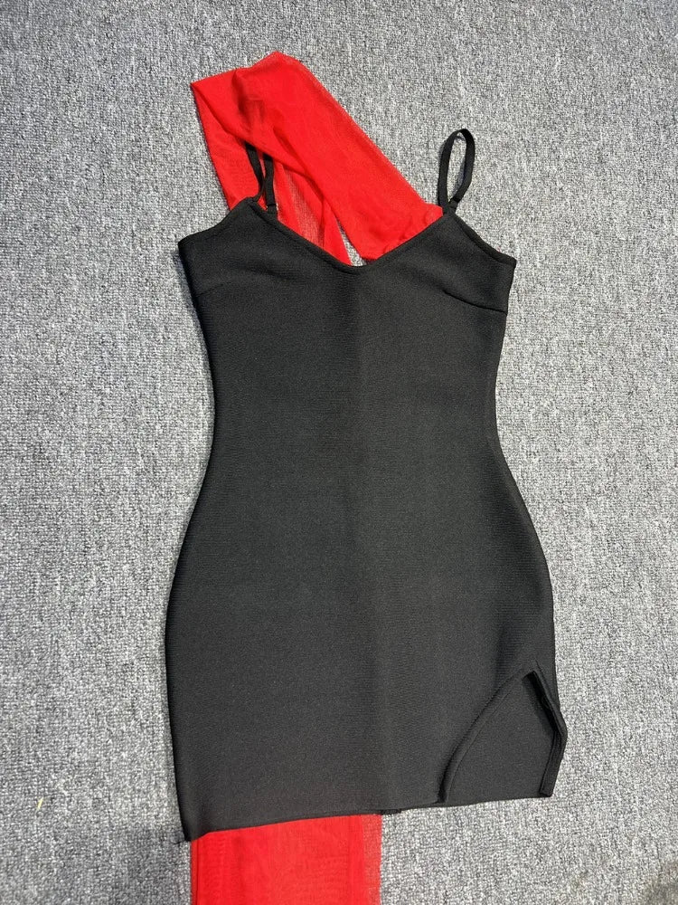 BEVENCCEL 2023 New in Sexy Black Women's Spaghetti Strap V-Neck Bodycon Mini Bandage Dress Elegant Party Celebrity Club...