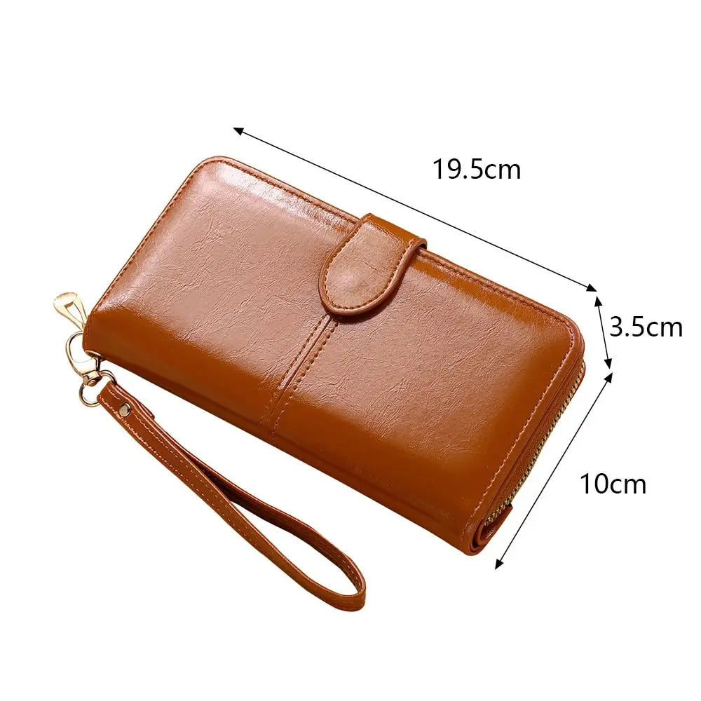 Women's Vintage Oil Wax PU Leather Clutch Wallet Female Large Capacity Phone Purse Ladies Wristband Simple Card Holder...