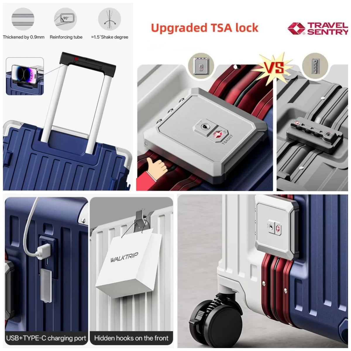Luxury Travel Suitcase High Quality Upgrade Thicken PC Material Rolling Luggage with Aluminum Frame TSA Lock...