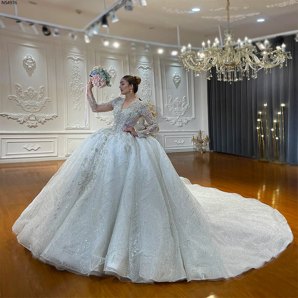 Customized NS4976 Beautiful V-neckline Beading Wedding Dress 2026 New Design Real Photo - Kimlud