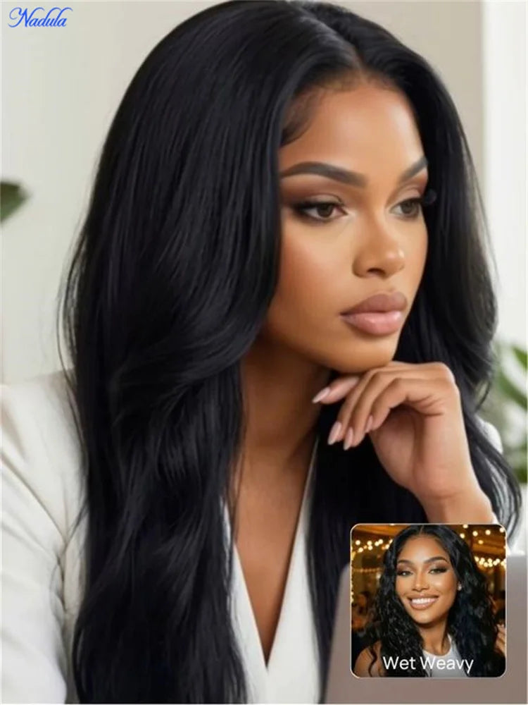 Nadula Wet and Wavy Human Hair Wig Bye-Bye Slip™ 13×4 & 7×5 Pre Cut HD Transparent Lace Front Glueless Wig Ready to Wear...