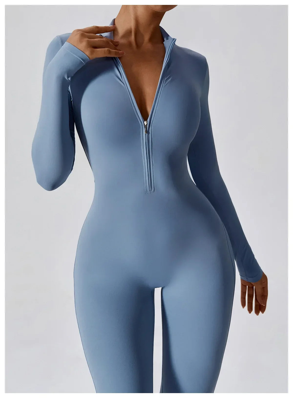 Yoga Jumpsuit Women Seamless Sports Zipper Jumpsuit Set Gym Long Sleeve Fitness Suit Elastic Gym Workout Bodysuit Athletic Wear - Kimlud