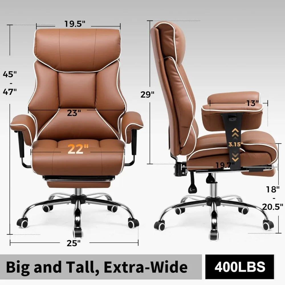 Big and Tall Office Chair 400lbs High Back Leather Executive Chair with Ergonomic Lumbar Support & Pocket Spring Cushion for Lo