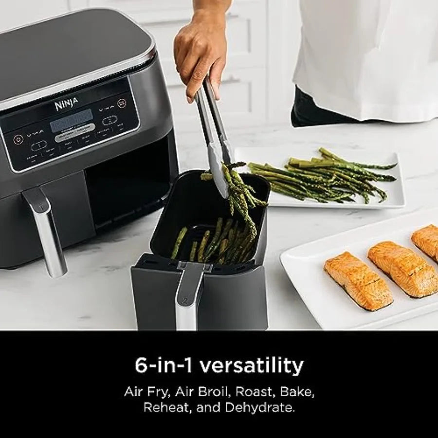 6-in-1 DualZone Air Fryer with 8-Quart Capacity and Two Separate Baskets for Simultaneous Cooking of Multiple Dishes at Differe