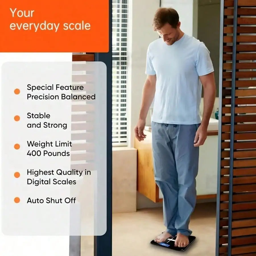 Multi-Function Smart Body Fat Scale - 390lbs Capacity, Tempered Glass, LCD Large Digits, For Home/Fitness/Outdoor - Kimlud