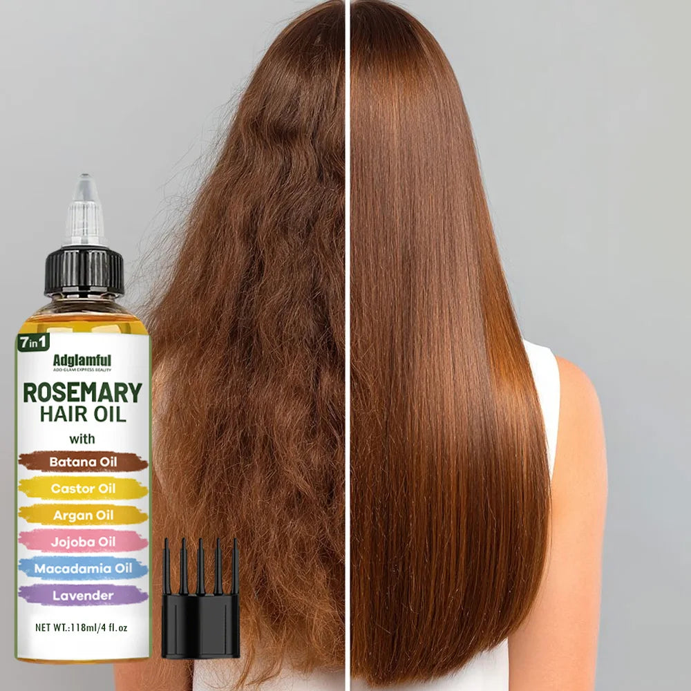 Adglamful 7-in-1 Rosemary Hair Oil 118ml – No-Rinse Hair Oil+Comb Set, Instantly Smooths Frizz, Repairs Damage | Kimlud...
