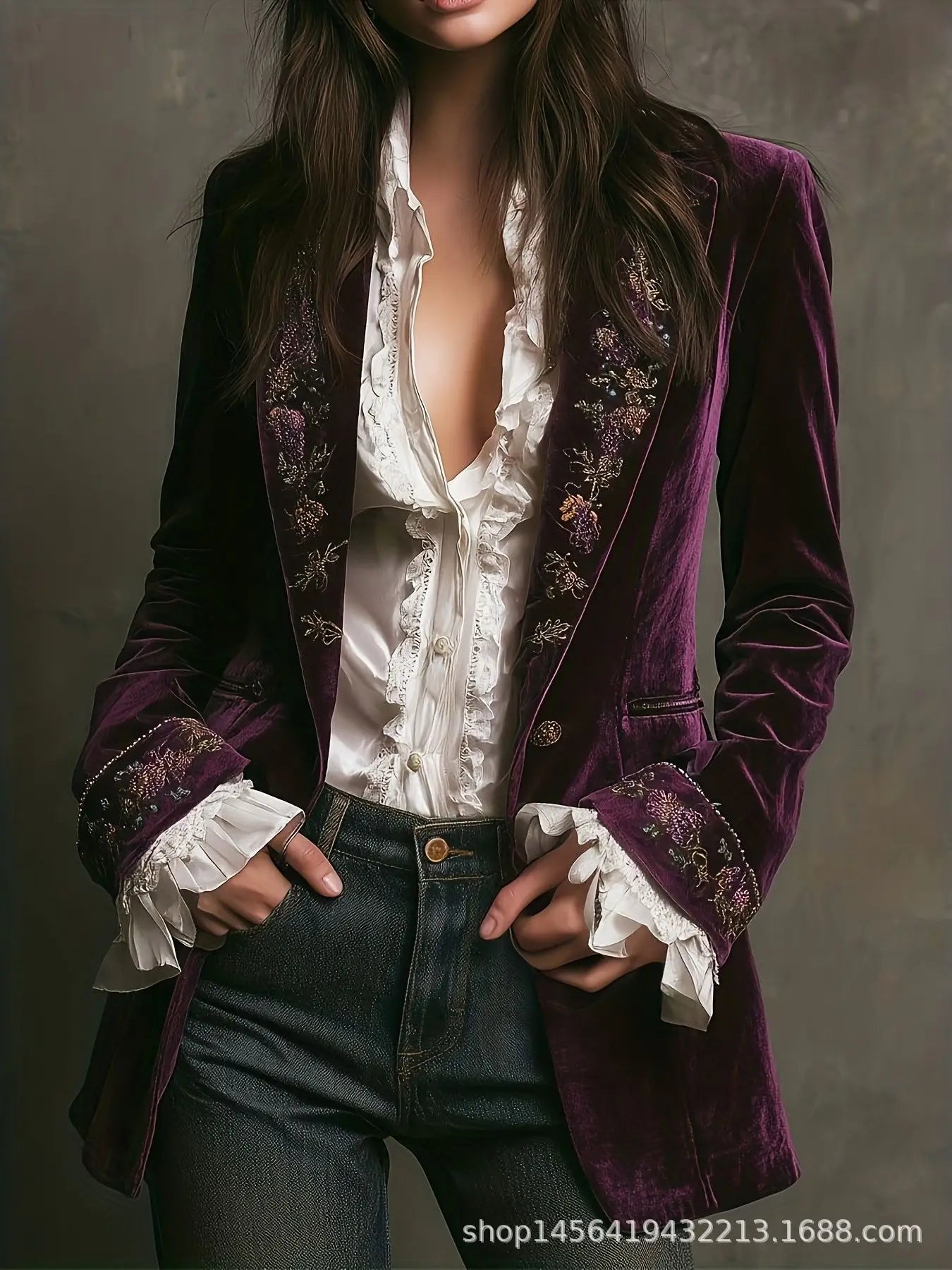 Long Sleeve Women's Outercoat Causal Autumn Winter Elegant Patchwork Velvet Slim Coat Vintage Pattern Print Cardigan Jackets