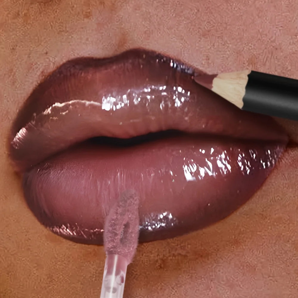 3PCS Shimmer Moisturizing Lip Gloss - Lip Liner and Lip Mud and Oil, Non-Sticky,Glitter, Nourishing Glossy Moisturizing Lipstick - Kimlud