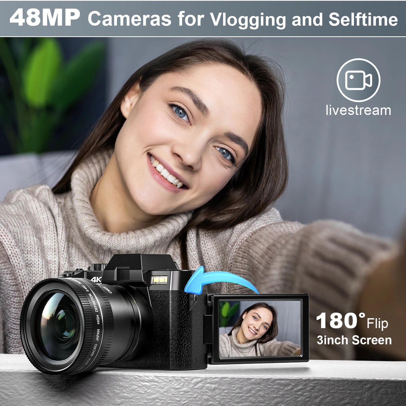 NBD 48MP Digital Cameras for Photography with WiFi & App Control,4K Autofocus Vlogging Camera , Anti-Shake, Dual...