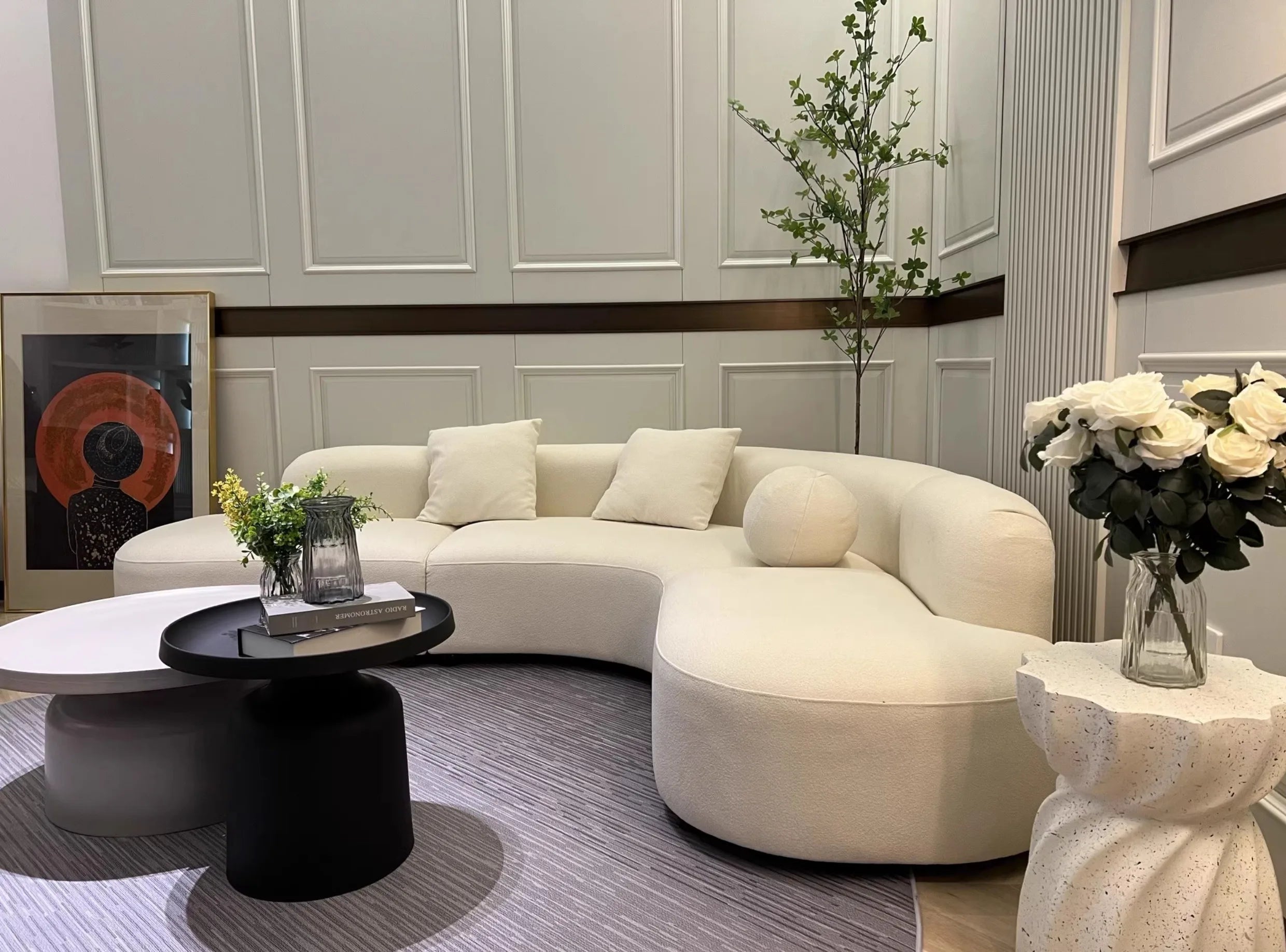 Italian Minimalist Sofa Set Wabi-Sabi Inspired Simple Technology Wood and Cloth for Living Room Sofa Set Living Room Furniture