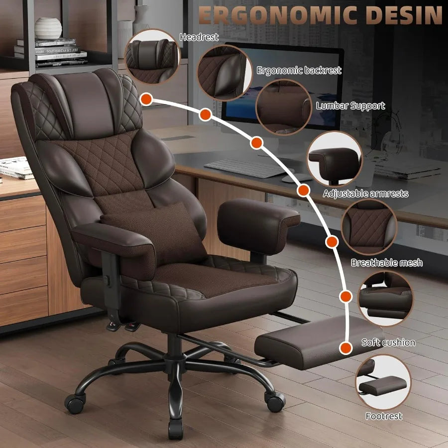 Big and Tall Office Chair Computer Chair with Soft Adjustable Armrests Ergonomic High Back Gaming Chair with Lumbar Support Exe