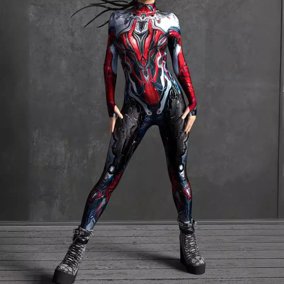 Women Cyber Armor 3D Printing Bodysuit Halloween Carnival Punk Cosplay Zentai Suit Festival Jumpsuit Party Morphsuit Rave Outfit - Kimlud