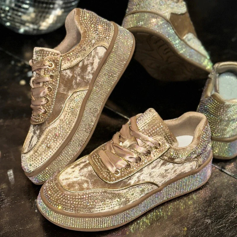 Luxury Suede Flat Sneakers Outdoor Platform Female Casual Shoes Women Fashion Designer Rhinestone Ladies Shoes Zapatos De Mujer