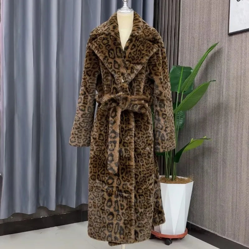 Tuularose Faux Fur Long Coat Women's Lace-up Thickened Long Fur Coat Jacket 2025 Winter Fluffy Plush Warm Lapel Vintage...