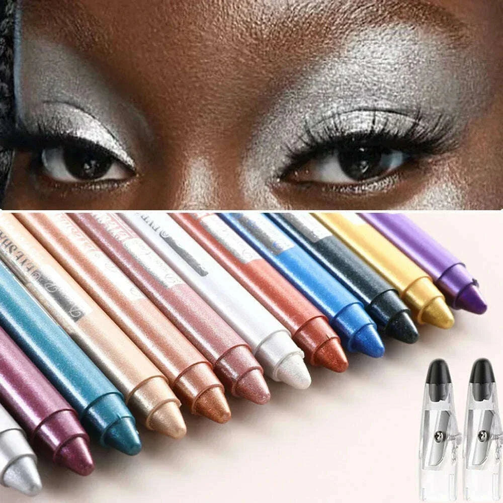 Pearlescent Eyeshadow Pen with Pencil Sharpener Fine-shine Lying Silkworm Pencils Highlighter Multi-use Eye Shadow Stick Makeup