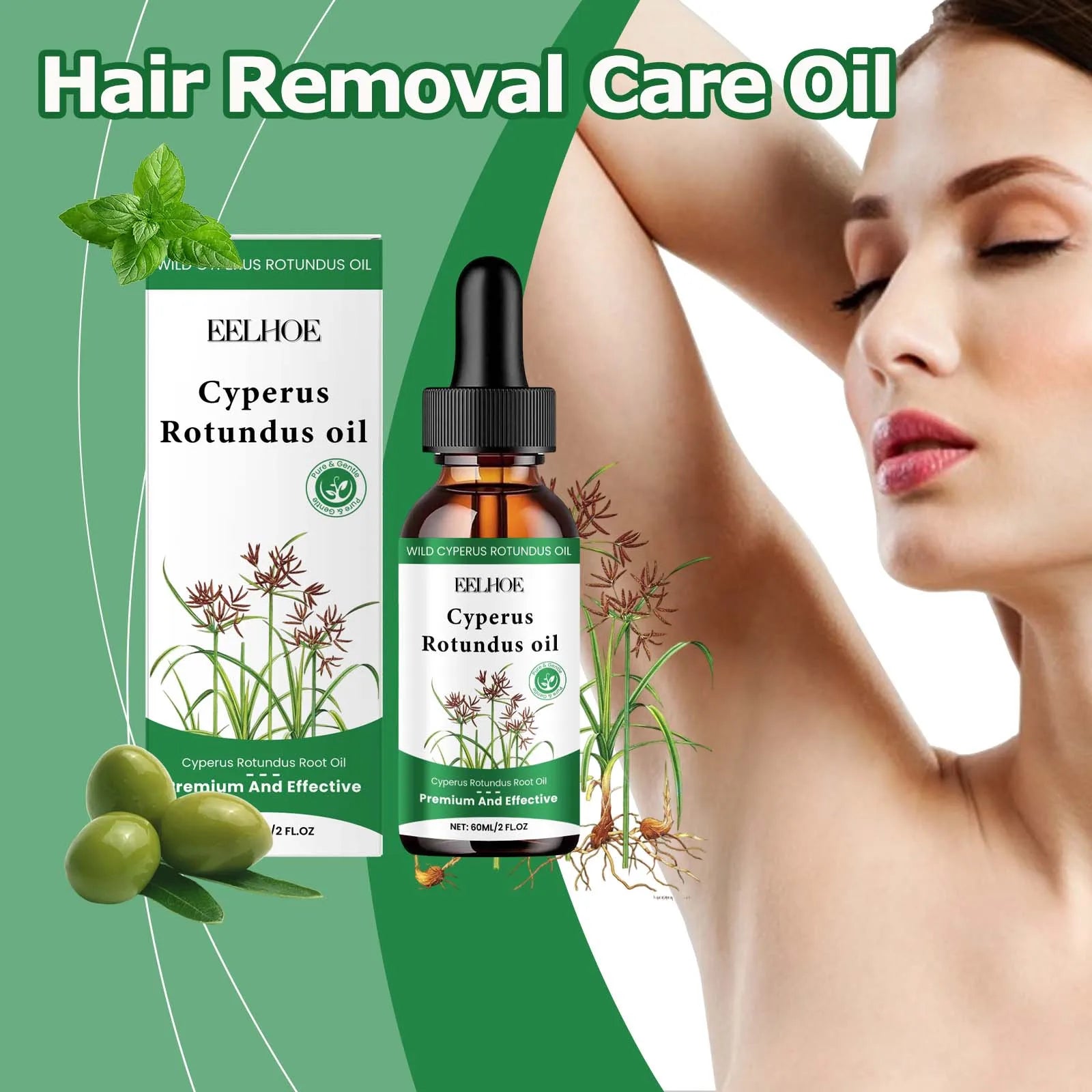 60ml Cyperus Rotundus Oil Gentle Hair Removal Care Oil Body Hair Inhibitor Serum Moisturizing Nourishing Natural Cypress...