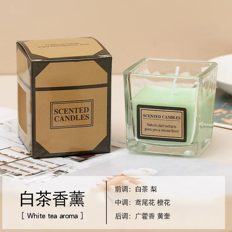 Candy Color Fragrance Candle Fragrance Environment Glass Square Cup Bedroom Household Decoration Small and Fresh