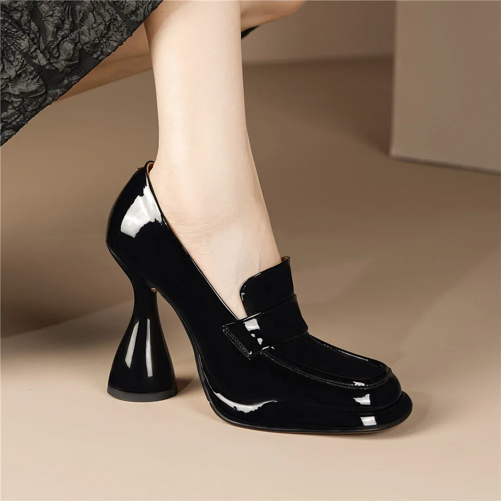 Aucegi New Concise Platform Square Toe Women's Pumps Strange Style Chunky High Heels Orange Non-slip Party Dress Wild Footwear