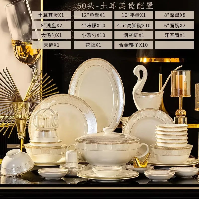 Christmas CeramicTableware 60Piece Set Equipped With Turkey Pot Fashion Xiaozi Series Ten Dining Simple Bone China...