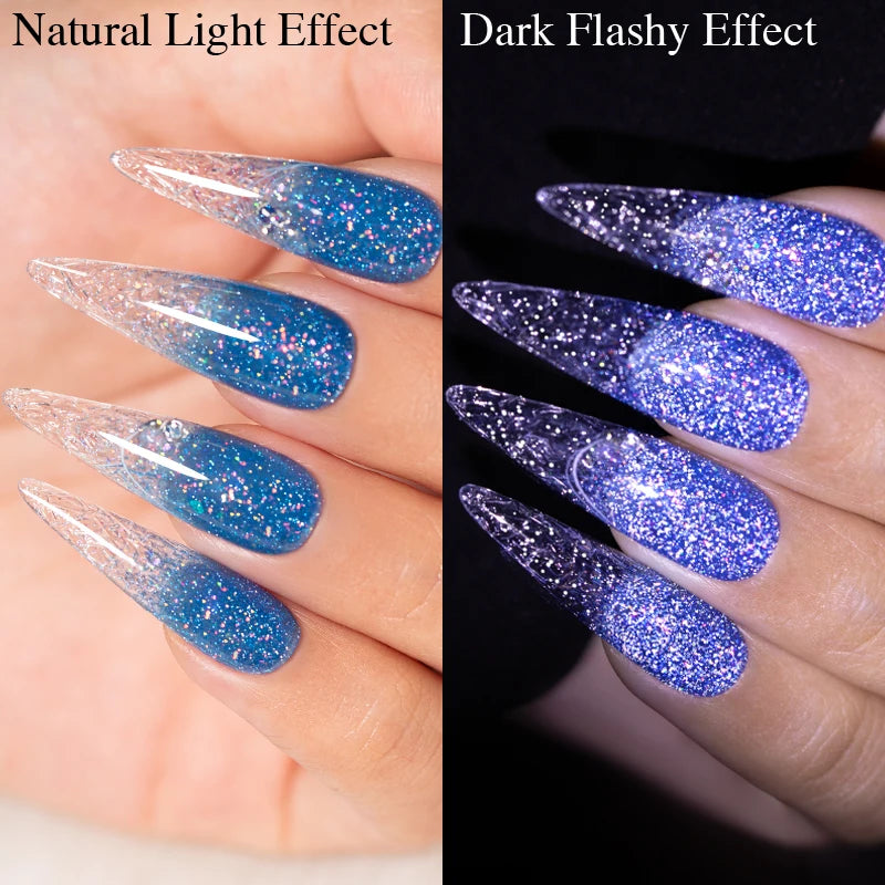 7.5ML Sparkling Reflective Glitter Gel Nail Polish Pink Purple Red Blue Colors Dark Flashing Nail Gel Soak Off UV Nail Varnish