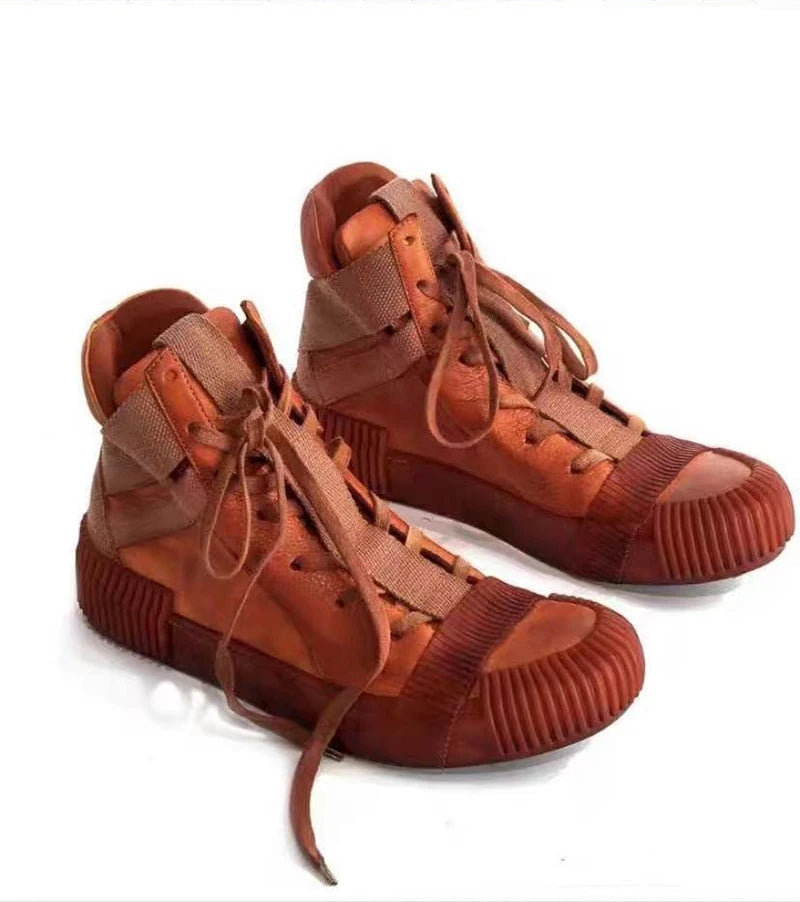 Original Design Pure Handmade BBS Customized Nappa Leather Goodyear Patchwork High Top Luxury Retro Hip Hop Artistic Boots