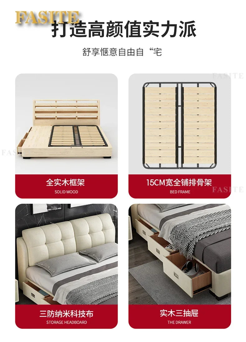 Premium High-quality New Arrival Technology Fabric Bed Small Unit, Master Bedroom, Large Bed, Light Luxury Nordic Fabric Bed