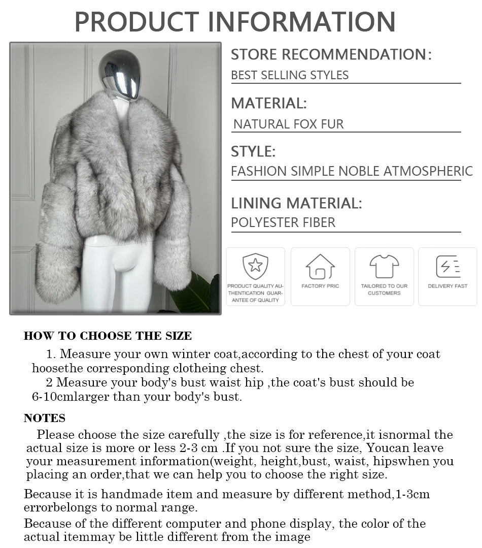 Natural Fox Fur Jacket For Woman Real Fur Coat With Turndown Collar Cropped Fox Fur Jacket High Quality Genuine Leather Jackets