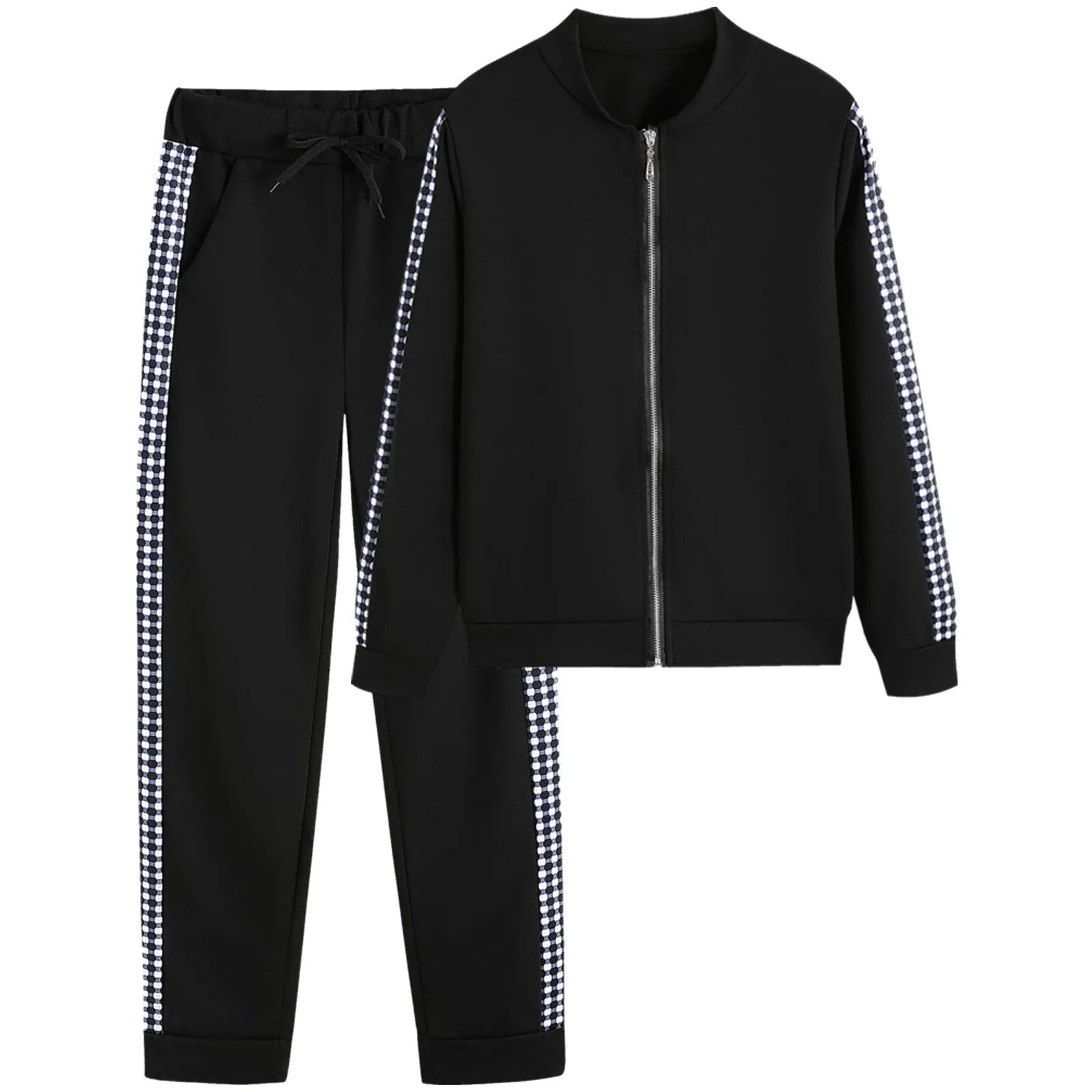 Autumn Winter Women's Sports Zipper Plaid Tracksuits Elegant Retro Jacket Coat And Drawstring Pants Two Piece Set Women...