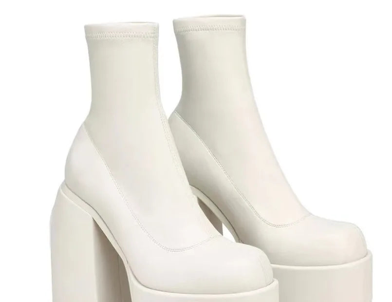 2026 Women's Boots Fashion Heels Platform Ankle Boot Breathable Comfort Elastic Sock Boot Patent Leather for Women...
