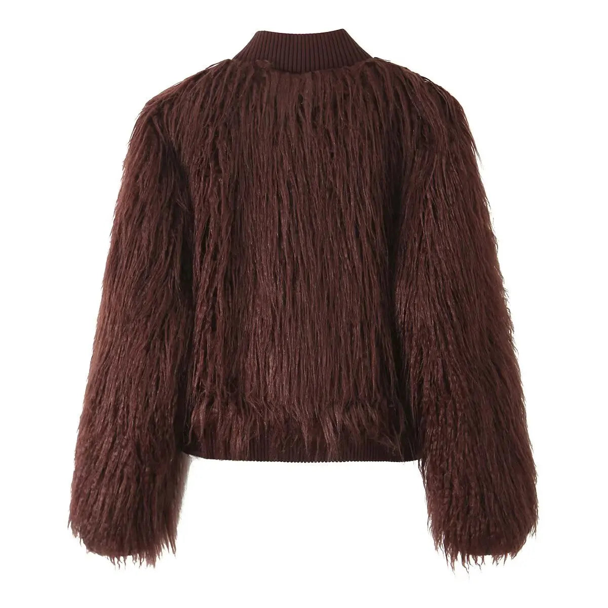 Women Short Faux Fur Jackets Streetwear Winter Casual Single Breasted Long Sleeves Artificial Fur Effect Knitted Jacket